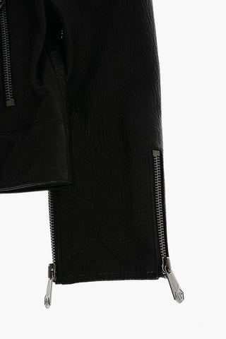 Textured leather AWAKE biker with zip sleeve