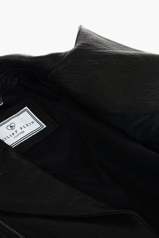 Textured leather AWAKE biker with zip sleeve