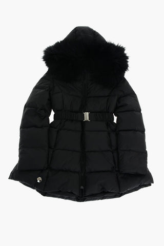 down jacket with removable hood and real fur detail