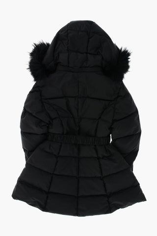 down jacket with removable hood and real fur detail