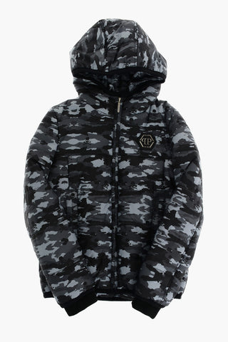 Camouflage STATEMENT puffer jacket with zip closure