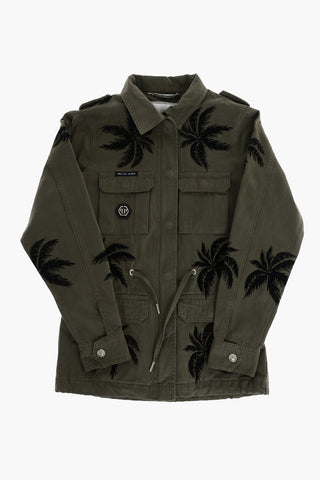 embellishment Palm trees ALOHA utility jacket with hidden closure
