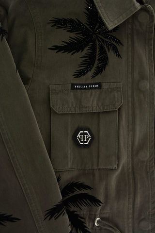 embellishment Palm trees ALOHA utility jacket with hidden closure
