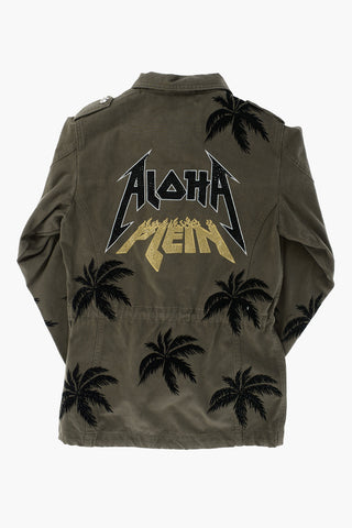 embellishment Palm trees ALOHA utility jacket with hidden closure