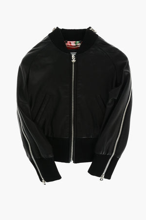 leather jacket with zip detail on the sleeve