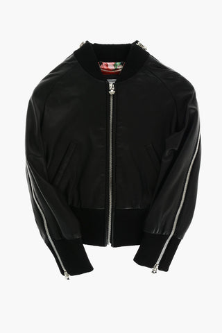 leather jacket with zip detail on the sleeve