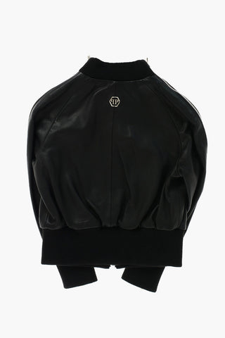 leather jacket with zip detail on the sleeve