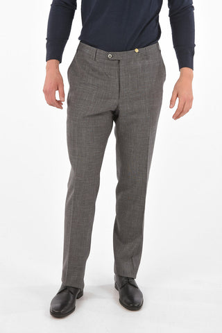 Wool Silk and Linen Blend Micro Houndstooth Pants