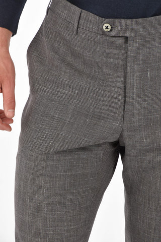 Wool Silk and Linen Blend Micro Houndstooth Pants