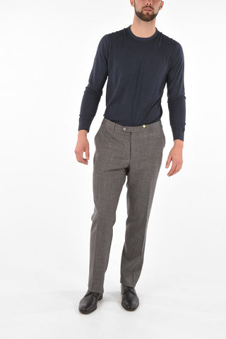 Wool Silk and Linen Blend Micro Houndstooth Pants