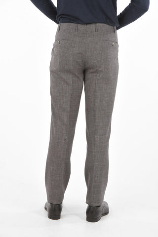Wool Silk and Linen Blend Micro Houndstooth Pants