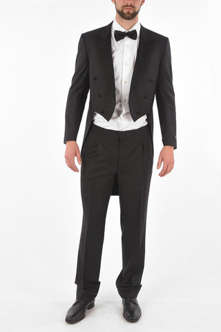 virgin wool center vent peak lapel MANTUA double breasted tail-coat