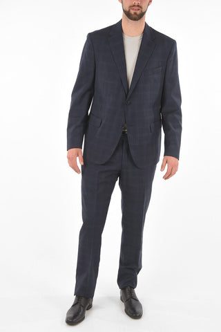 CC COLLECTION windowpane check virgin wool belt loops RIGHT 2-button suit
