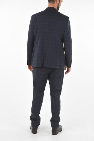 CC COLLECTION windowpane check virgin wool belt loops RIGHT 2-button suit