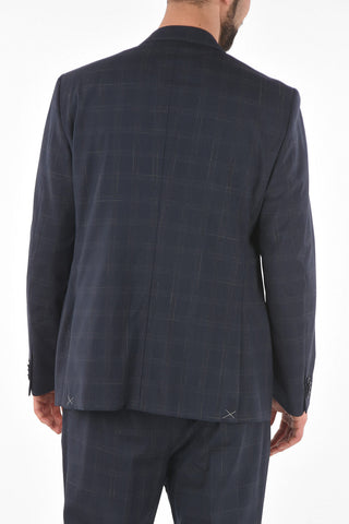 CC COLLECTION windowpane check virgin wool belt loops RIGHT 2-button suit