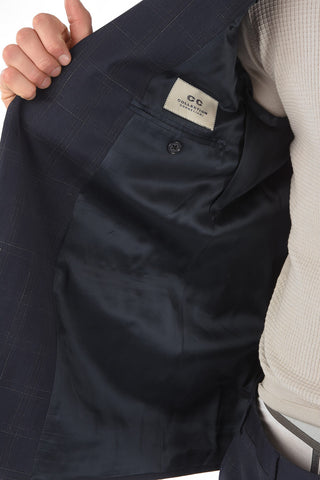 CC COLLECTION windowpane check virgin wool belt loops RIGHT 2-button suit