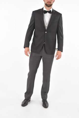 virgin wool peak lapel belt loops 3 piece waistcoat CERIM LEADER suit