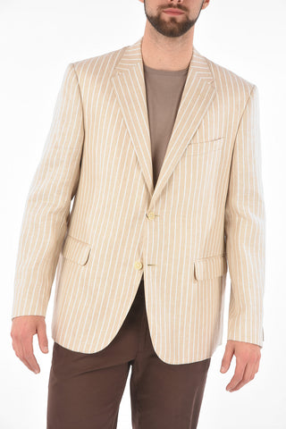 CC COLLECTION awning striped silk and flax REWARD side vents 2-button blazer