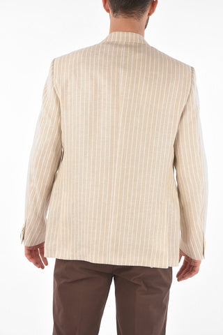 CC COLLECTION awning striped silk and flax REWARD side vents 2-button blazer