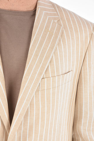 CC COLLECTION awning striped silk and flax REWARD side vents 2-button blazer