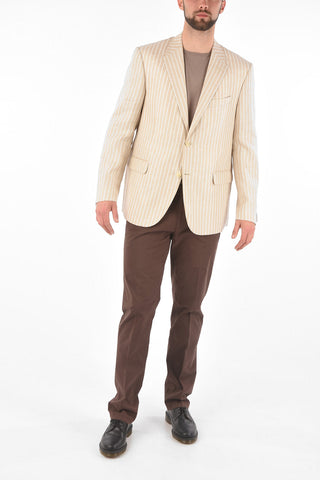 CC COLLECTION awning striped silk and flax REWARD side vents 2-button blazer
