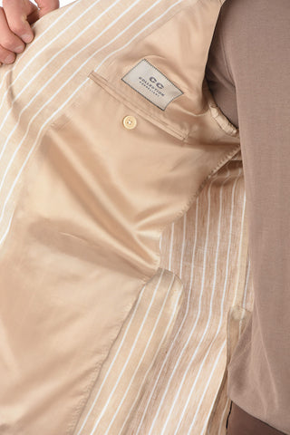 CC COLLECTION awning striped silk and flax REWARD side vents 2-button blazer