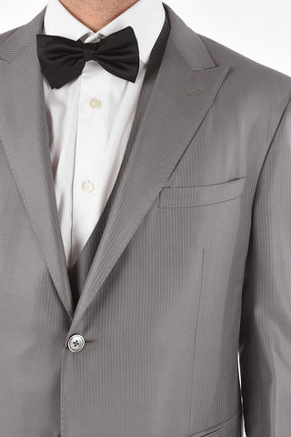striped center vent peak lapel CERIM.ACADEMY 3 piece waistcoat suit