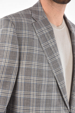 Wool Silk Flax LIFE Blazer with Glen Check Pattern