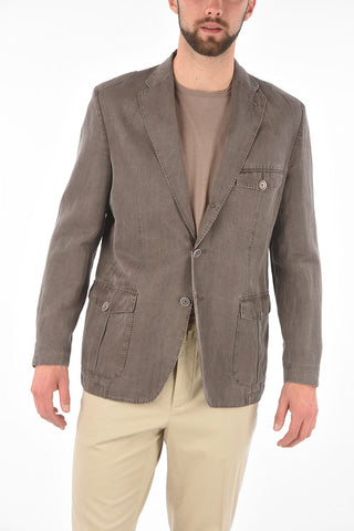 ID 3 Button Linen Blend Blazer with Patch Pocket