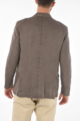 ID 3 Button Linen Blend Blazer with Patch Pocket
