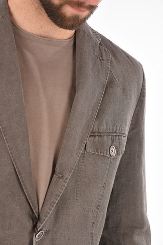 ID 3 Button Linen Blend Blazer with Patch Pocket
