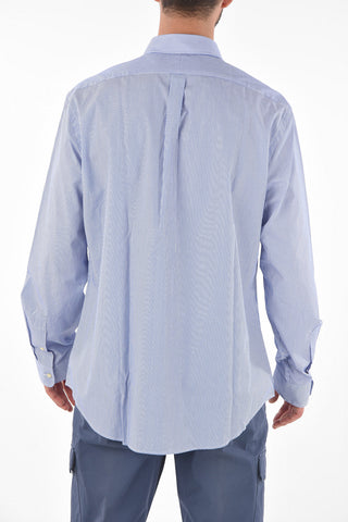 Camicia Gessata in Cotone con Collo Button-down