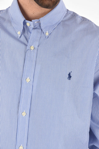 Camicia Gessata in Cotone con Collo Button-down