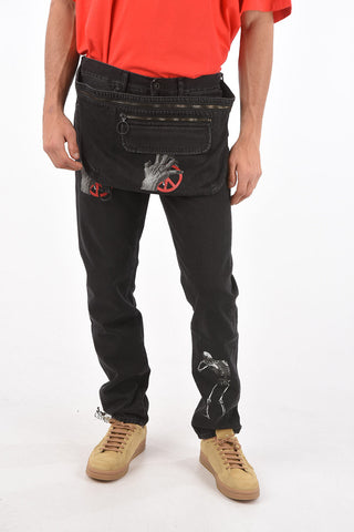 UNDERCOVER JUN TAKAHASHI 18cm printed jeans with removable waist bag