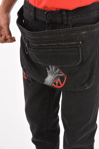 UNDERCOVER JUN TAKAHASHI 18cm printed jeans with removable waist bag