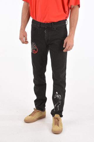 UNDERCOVER JUN TAKAHASHI 18cm printed jeans with removable waist bag