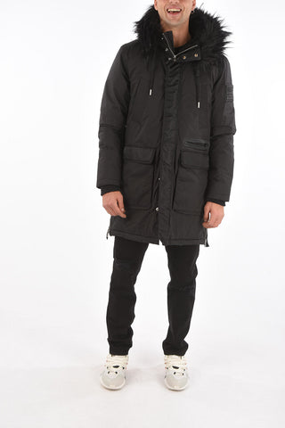 BLACK GOLD maxi giubbotto multitasca con ecopelliccia