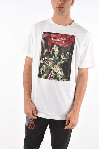t-shirt girocollo con dipinto caravaggio slim fit