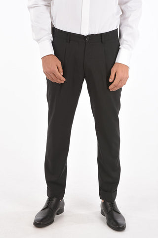 pantaloni in lana vergine a una pince