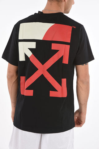 printed back solid color SPLIT LOGO crew-neck t-shirt