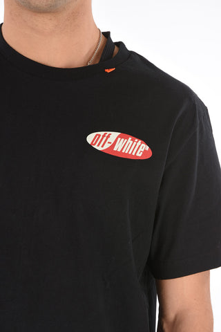 printed back solid color SPLIT LOGO crew-neck t-shirt