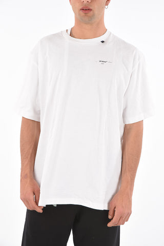 abstract arrow embroidery back crew-neck t-shirt