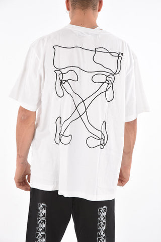 abstract arrow embroidery back crew-neck t-shirt