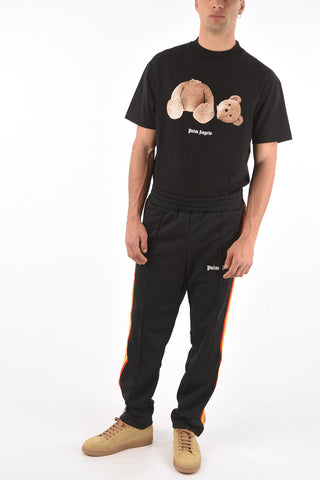 contrasting side bands track pants with ankle zip