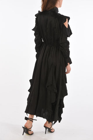 cold shoulder tie neck ruffled asymmetric ROMANTIC  maxi dress