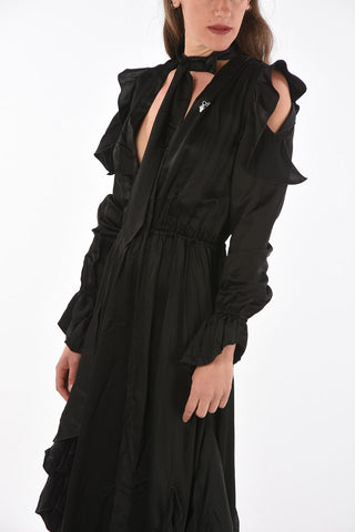 cold shoulder tie neck ruffled asymmetric ROMANTIC  maxi dress