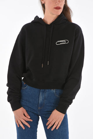 cropped paper-clip printed hoodie