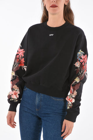 cropped floral-printd FLOWERS CARRYOVER crew-neck sweatshirt