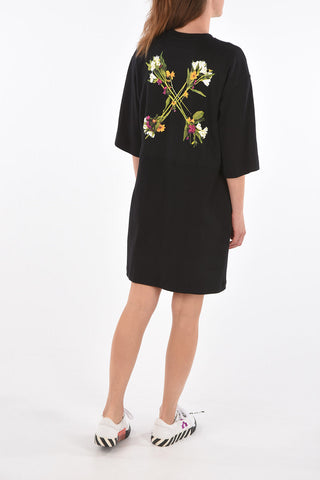 crew-neck FLORAL-ARROW 3/4 sleeve Tee dress