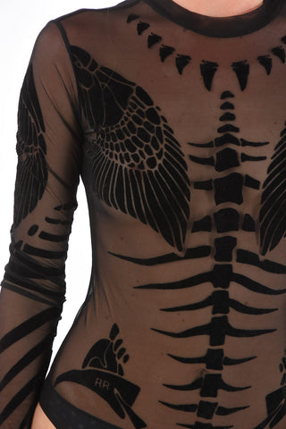 skeleton motif long sleeve sheer T-NOELAY-H bodysuit